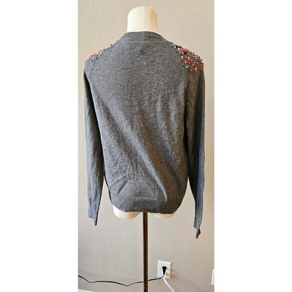 MOTH Cardigan Sweater Pom Pom Cotton Cashmere Blend Knit  Gray Womens Small - Picture 4 of 7